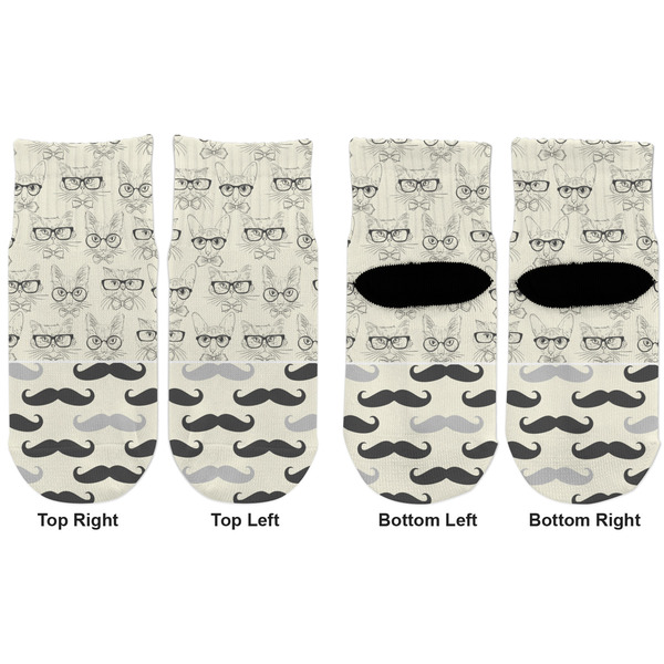 Hipster Cats & Mustache Toddler Ankle Socks - Double Pair - Front and Back - Apvl