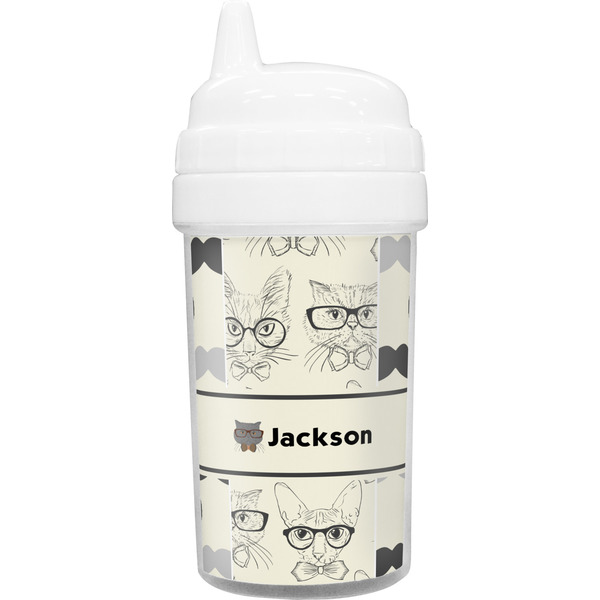 Custom Hipster Cats & Mustache Toddler Sippy Cup (Personalized)