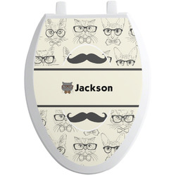 Hipster Cats & Mustache Toilet Seat Decal - Elongated (Personalized)