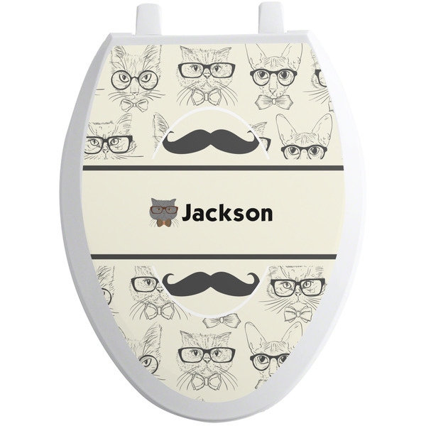 Custom Hipster Cats & Mustache Toilet Seat Decal - Elongated (Personalized)