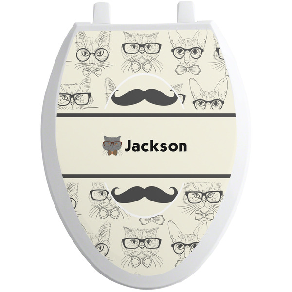 Hipster Cats & Mustache Toilet Seat Decal Elongated