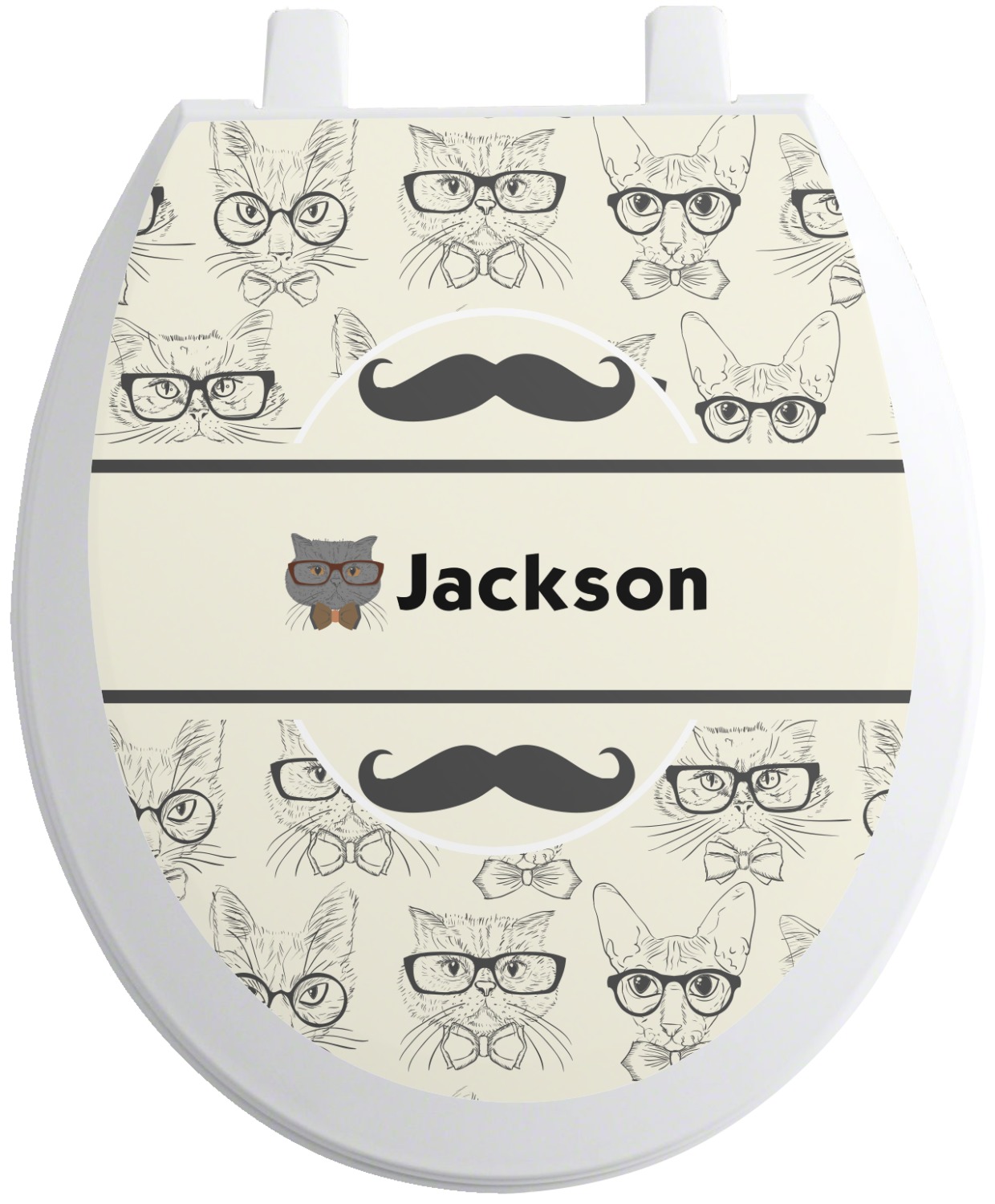 Custom Hipster Cats & Mustache Toilet Seat Decal (Personalized