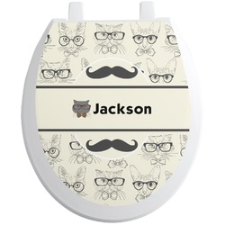 Hipster Cats & Mustache Toilet Seat Decal - Round (Personalized)