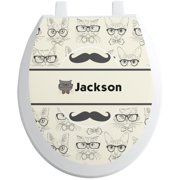 Custom Hipster Cats & Mustache Toilet Seat Decal - Round (Personalized)