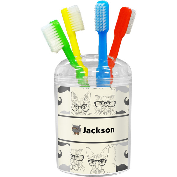 Custom Hipster Cats & Mustache Toothbrush Holder (Personalized)
