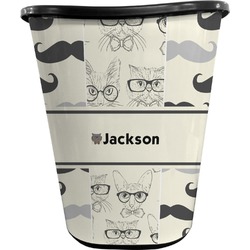 Hipster Cats & Mustache Waste Basket - Single Sided (Black) (Personalized)