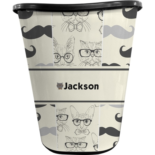 Hipster Cats & Mustache Trash Can Black