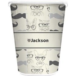 Hipster Cats & Mustache Waste Basket - Double Sided (White) (Personalized)