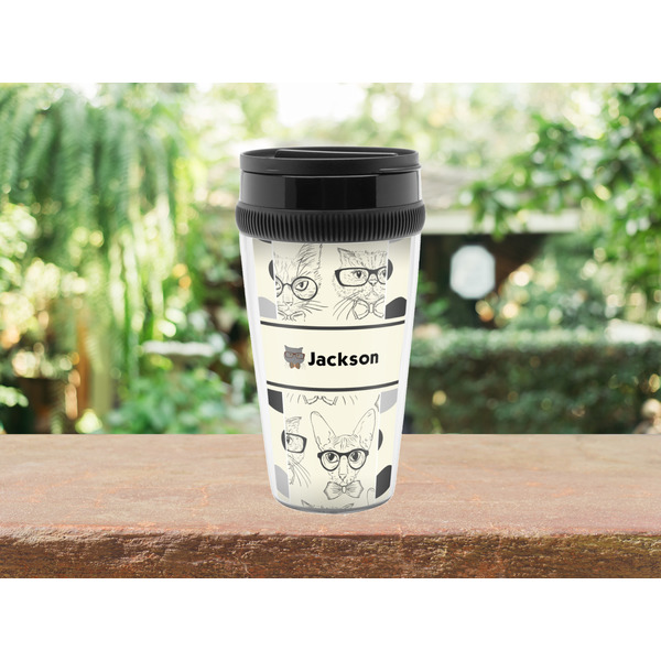 Hipster Cats & Mustache Travel Mug Lifestyle (Personalized)