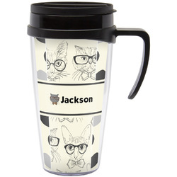 Hipster Cats & Mustache Acrylic Travel Mug with Handle (Personalized)