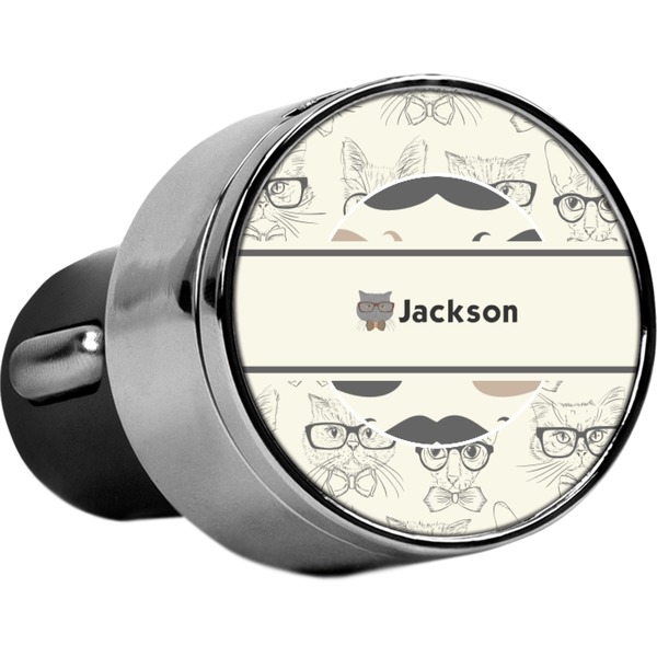 Custom Hipster Cats & Mustache USB Car Charger (Personalized)