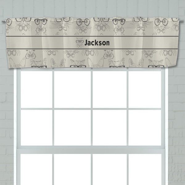 Hipster Cats & Mustache Valance - Closeup on window