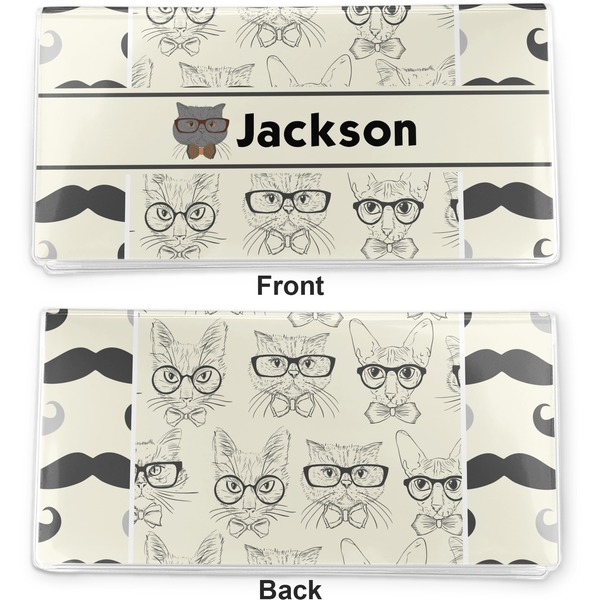Hipster Cats & Mustache Vinyl Check Book Cover - Front and Back