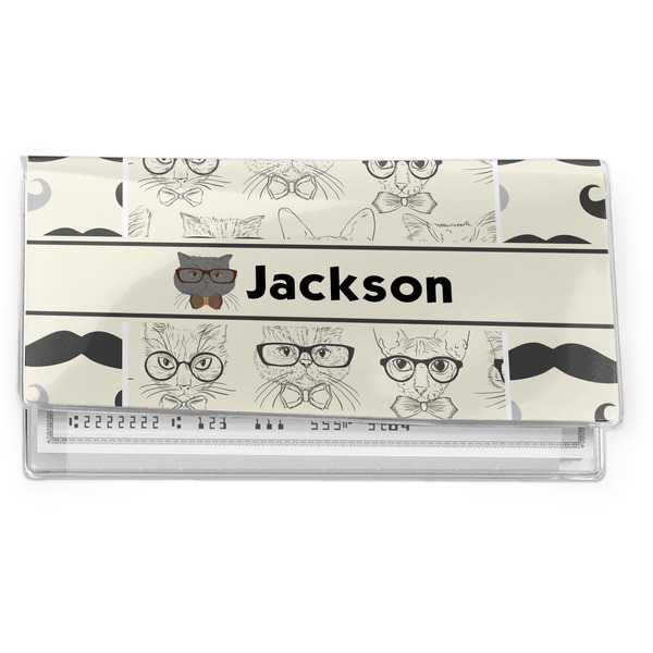 Custom Hipster Cats & Mustache Vinyl Checkbook Cover (Personalized)