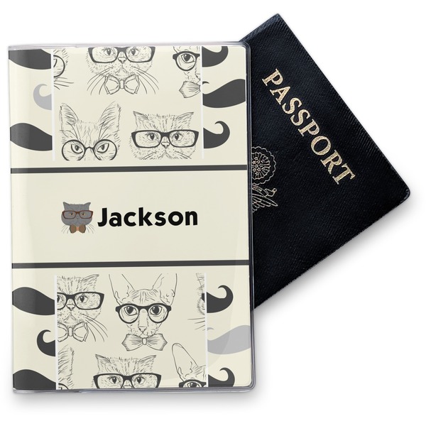 Custom Hipster Cats & Mustache Vinyl Passport Holder (Personalized)