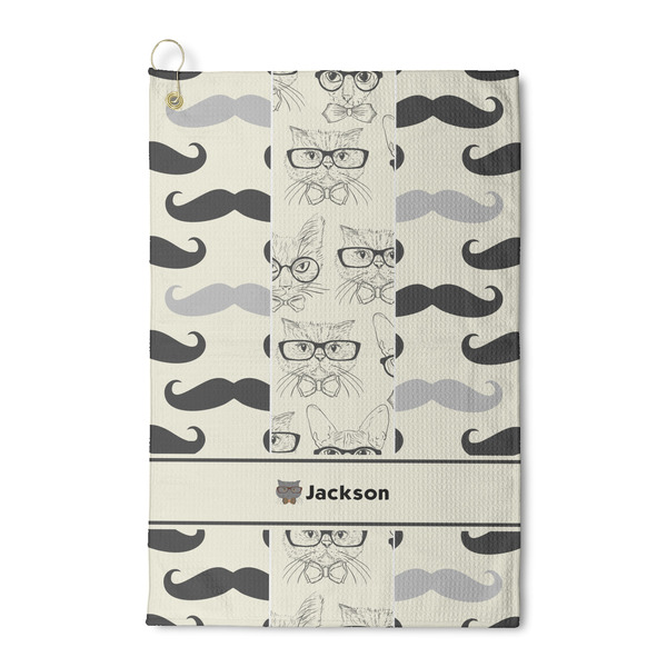 Custom Hipster Cats & Mustache Waffle Weave Golf Towel (Personalized)