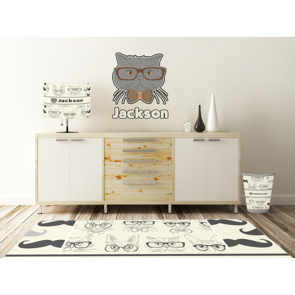 Hipster Cats & Mustache Wall Graphic Decal Wooden Desk