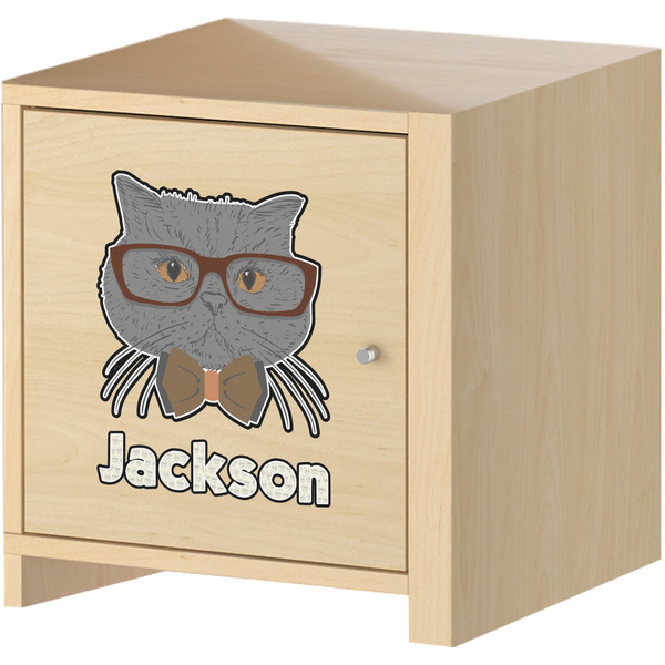 Hipster Cats & Mustache Wall Graphic on Wooden Cabinet
