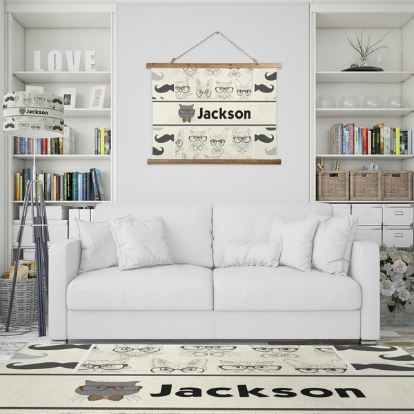 Hipster Cats & Mustache Wall Hanging Tapestry - IN CONTEXT