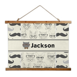 Hipster Cats & Mustache Wall Hanging Tapestry - Wide (Personalized)