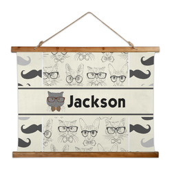 Hipster Cats & Mustache Wall Hanging Tapestry - Wide (Personalized)