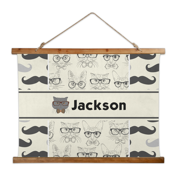 Custom Hipster Cats & Mustache Wall Hanging Tapestry - Wide (Personalized)