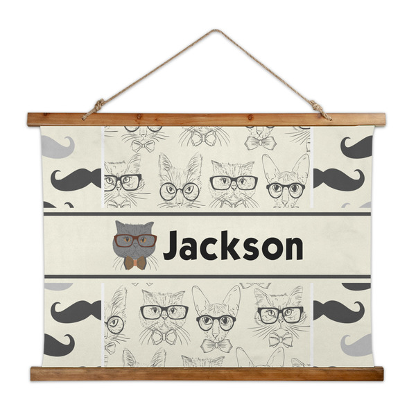 Custom Hipster Cats & Mustache Wall Hanging Tapestry - Wide (Personalized)