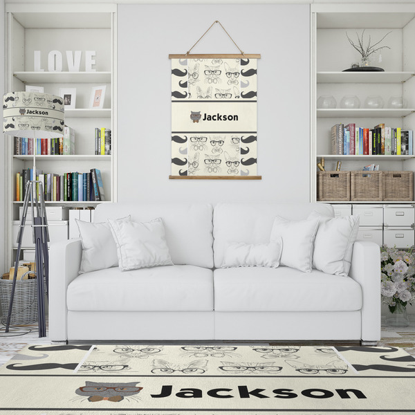 Hipster Cats & Mustache Wall Hanging Tapestry - Portrait - IN CONTEXT