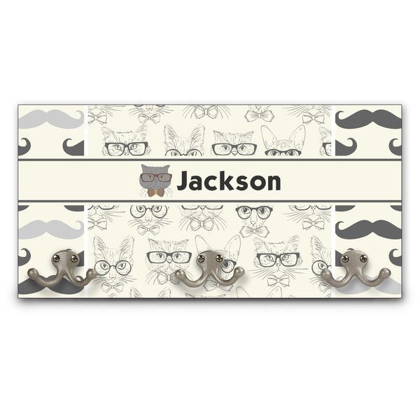Custom Hipster Cats & Mustache Wall Mounted Coat Rack (Personalized)
