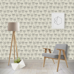 Hipster Cats & Mustache Wallpaper & Surface Covering (Water Activated - Removable)