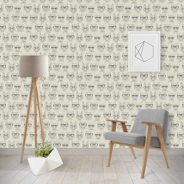 Custom Hipster Cats & Mustache Wallpaper & Surface Covering (Water Activated - Removable)
