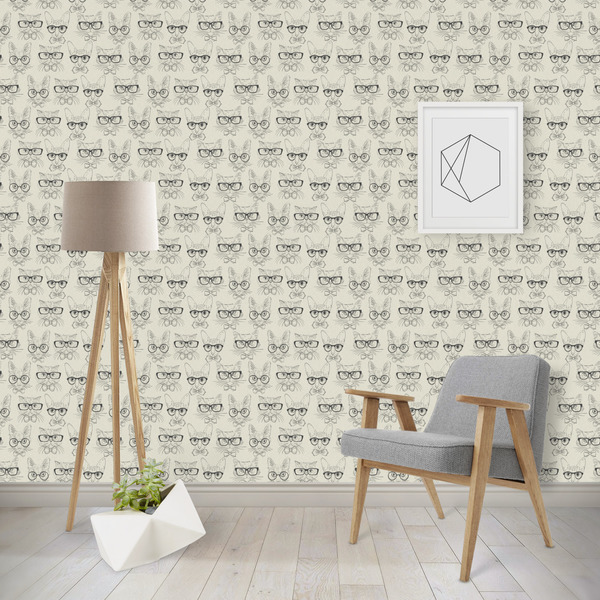 Custom Hipster Cats & Mustache Wallpaper & Surface Covering (Water Activated - Removable)
