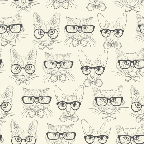 Custom Hipster Cats & Mustache Wallpaper & Surface Covering (Water Activated 24"x 24" Sample)