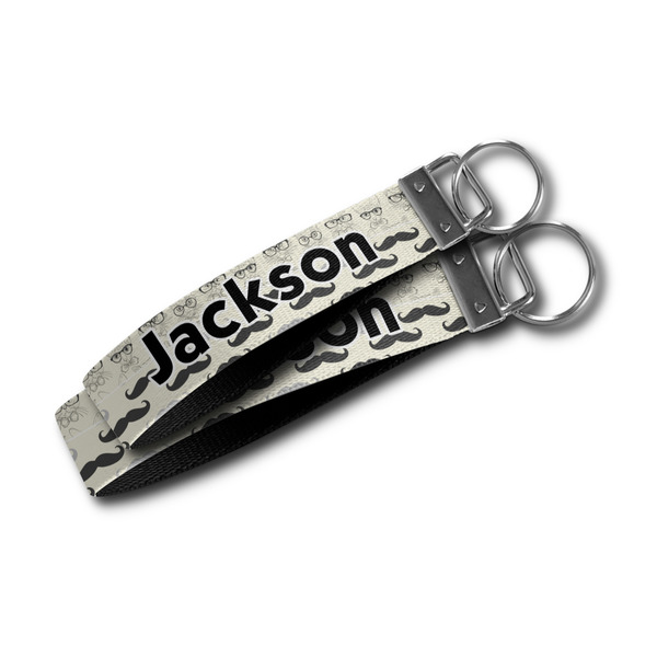 Hipster Cats & Mustache Webbing Keychain FOBs - Size Comparison