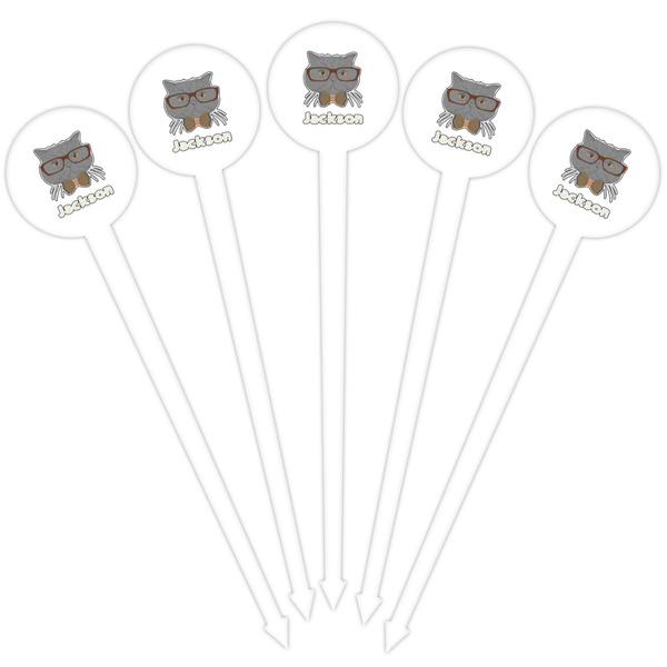 Hipster Cats & Mustache White Plastic 4" Food Pick - Round - Fan View