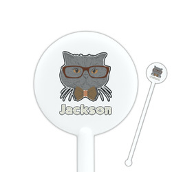 Hipster Cats & Mustache 5.5" Round Plastic Stir Sticks - White - Double Sided (Personalized)