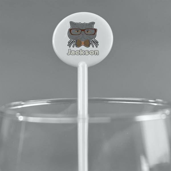 Hipster Cats & Mustache White Plastic 5.5" Stir Stick - Round - Main