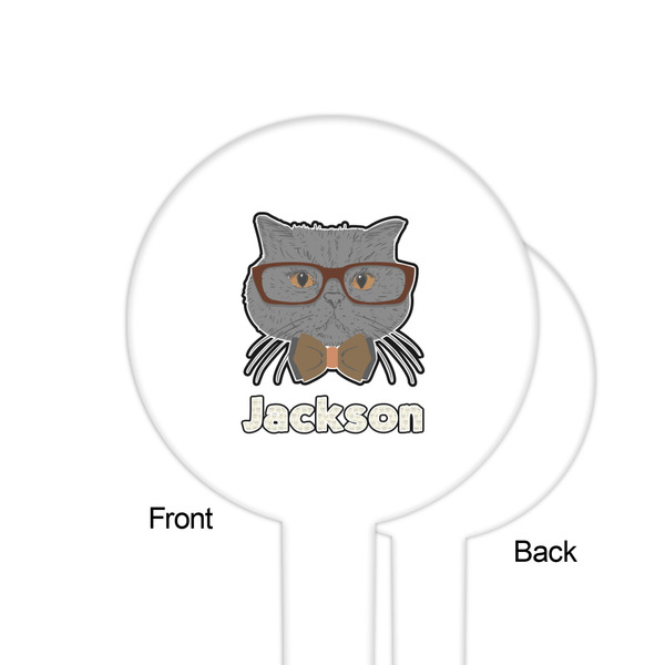 Hipster Cats & Mustache White Plastic 6" Food Pick - Round - Single Sided - Front & Back