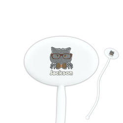 Hipster Cats & Mustache 7" Oval Plastic Stir Sticks - White - Single Sided (Personalized)
