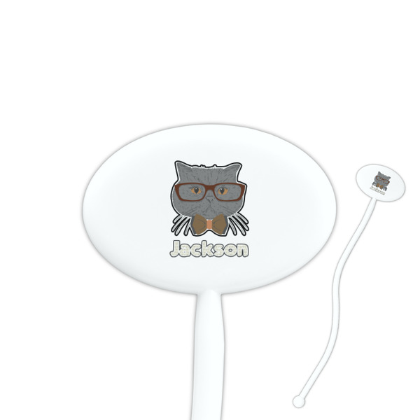 Custom Hipster Cats & Mustache 7" Oval Plastic Stir Sticks - White - Single Sided (Personalized)