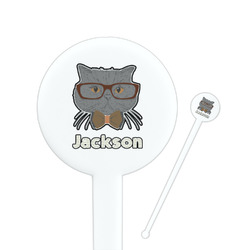 Hipster Cats & Mustache 7" Round Plastic Stir Sticks - White - Single Sided (Personalized)