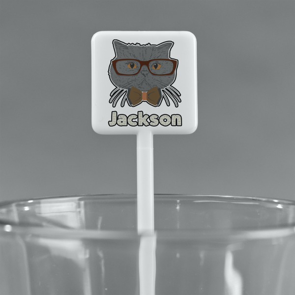 Hipster Cats & Mustache White Plastic Stir Stick - Square - Main