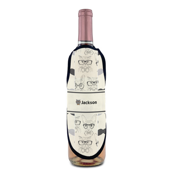Hipster Cats & Mustache Wine Bottle Apron - IN CONTEXT