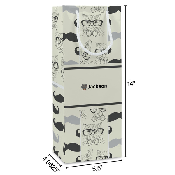 Hipster Cats & Mustache Wine Gift Bag - Dimensions