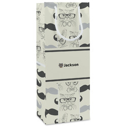 Hipster Cats & Mustache Wine Gift Bags - Matte (Personalized)