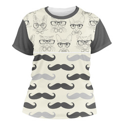 Hipster Cats & Mustache Women's Crew T-Shirt - Medium