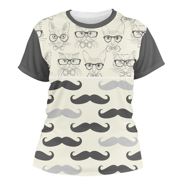 Custom Hipster Cats & Mustache Women's Crew T-Shirt - Large