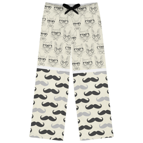 Custom Hipster Cats & Mustache Womens Pajama Pants - 2XL