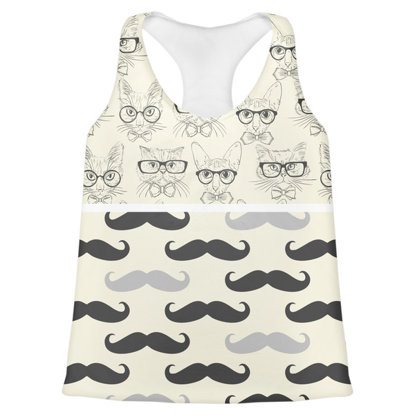 Custom Hipster Cats & Mustache Womens Racerback Tank Top - Small