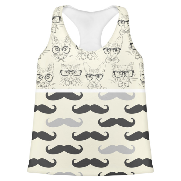Custom Hipster Cats & Mustache Womens Racerback Tank Top - X Large